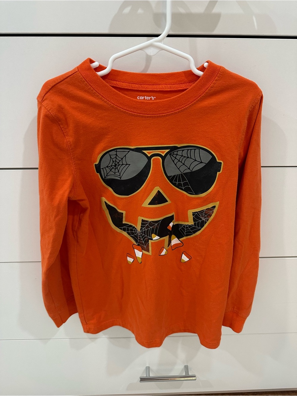 Carter's Orange Halloween Pumpkin Graphic Long-Sleeve Shirt Size 8